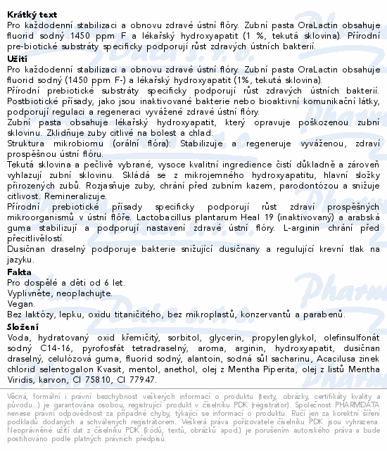 ApaCare OraLactin remineralizační zub.pasta 75ml