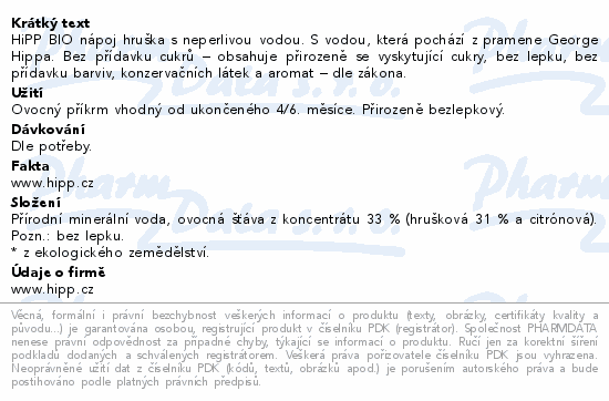 HiPP Nápoj hruška s neperlivou vodou BIO 5m 500ml