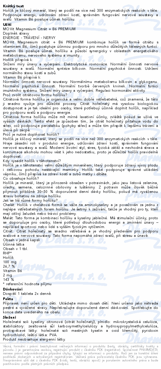 MOVit MAGNESIUM CITRÁT + B6 PREMIUM tbl.90