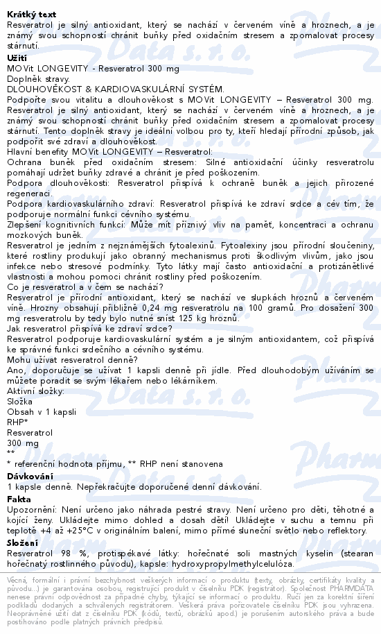 MOVit Longevity RESVERATROL 300mg cps.60