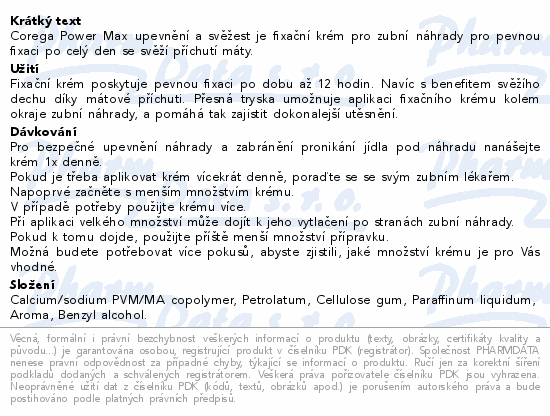 Corega Power Max Upevnění+Svěžest fixační krém 40g