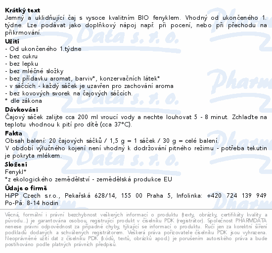 HiPP Fenyklový čaj BIO 20x1.5g