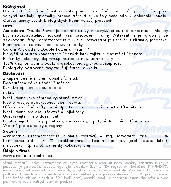 ALIVER Antioxidant Astaxanthin+Resveratrol cps.60