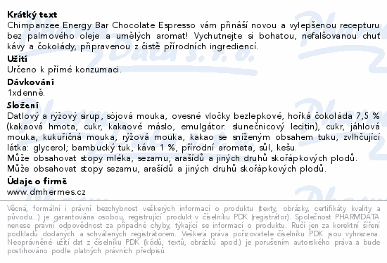 Chimpanzee Energy Bar chocolate espresso 55g