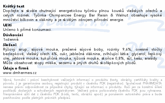 Chimpanzee Energy Bar raisin&walnut 55g