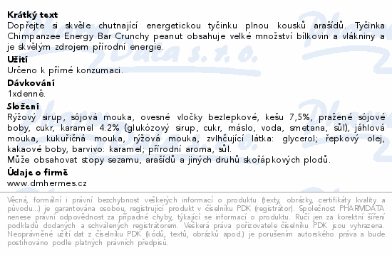 Chimpanzee Energy Bar crunchy peanut 55g