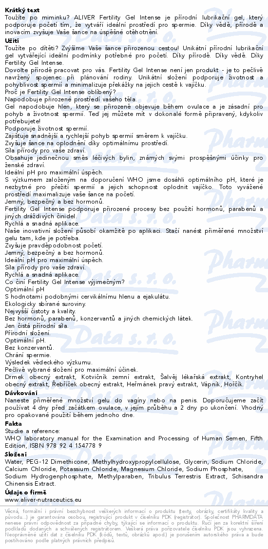 ALIVER Fertility Gel Intense podpora početí 30ml