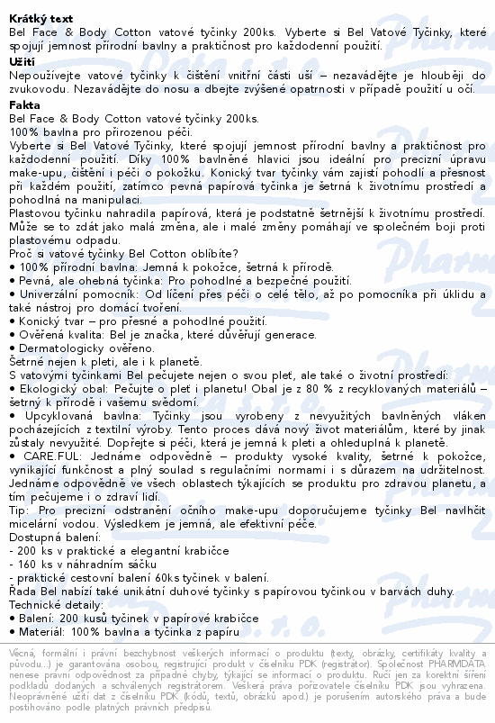 Bel Face&Body Cotton vatové tyčinky krabička 200ks