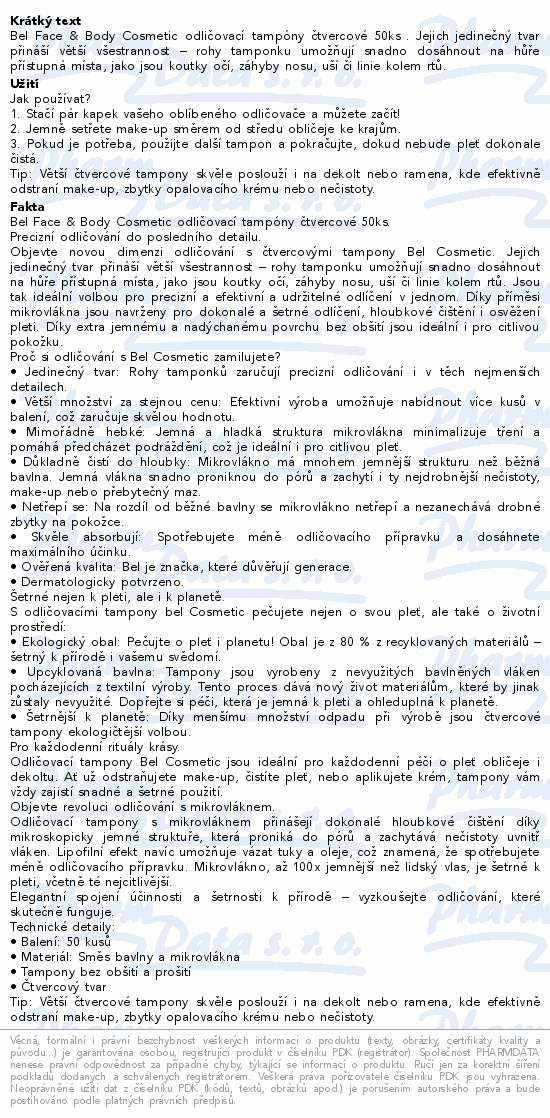 Bel Face&Body Cosmetic odlič. tamp. čtvercové 50ks