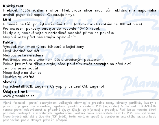 Green idea Hřebíček 100% rostlinná silice 10ml