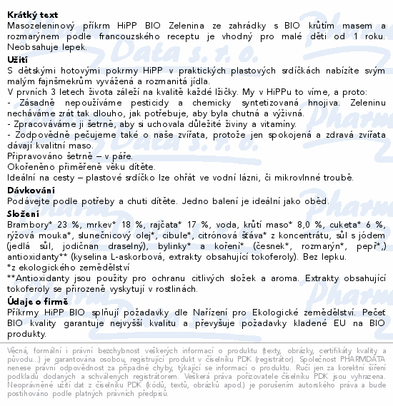 HiPP Zelenina s krůtím masem rozmarýn BIO 1r 250g