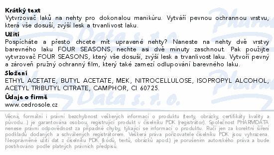 Four Seasons vytvrzovač laků na nehty 12ml