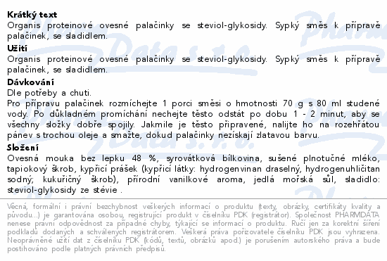 Organis Proteinové palačinky bez příchutě 210g