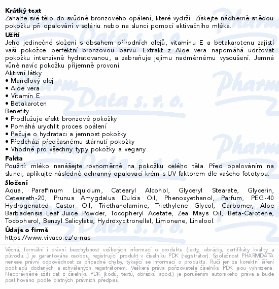 VIVACO Bronze Express aktivační mléko 300ml