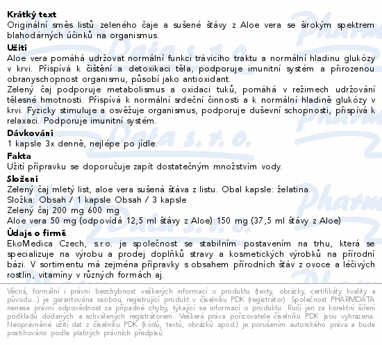 Aloe Vera + Zelený čaj cps.60 EkoMedica