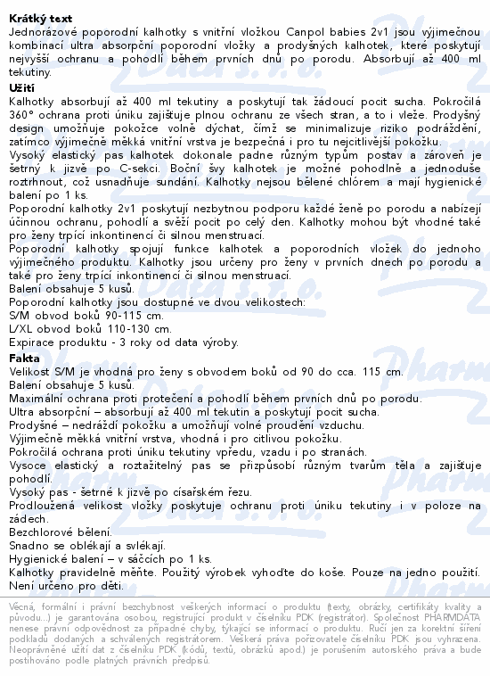 Canpol babies Poporodní kalhotky s vložkou S/M 5ks