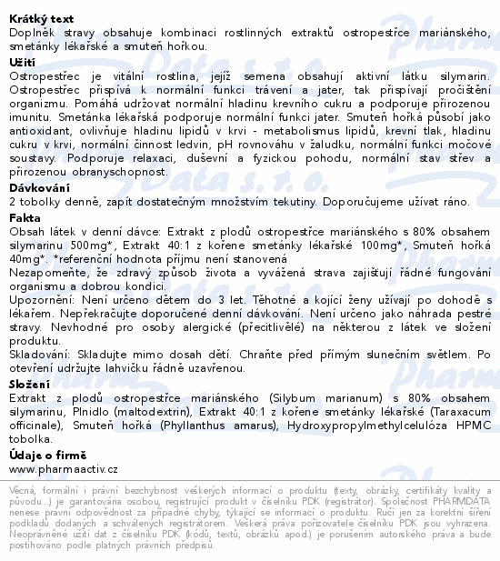 Ostropestřec Sylimarin 80% tob.90