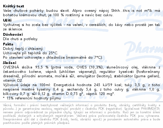 Alpro Shhh This is not m*lk ovesný nápoj 1l