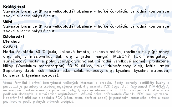 POEX Choco Exclusive Brusnice v hořké čokoládě200g