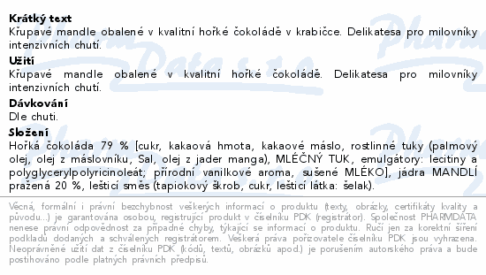 POEX Choco Exclusive Mandle v hořké čokoládě 200g