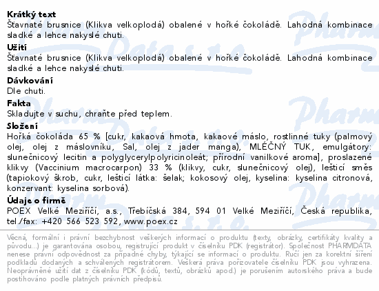 POEX Choco Exclusive Brusnice v hořké čokoládě150g