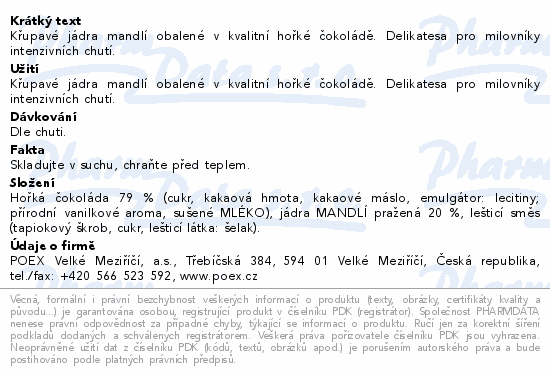 POEX Choco Exclusive Mandle v hořké čokoládě 150g