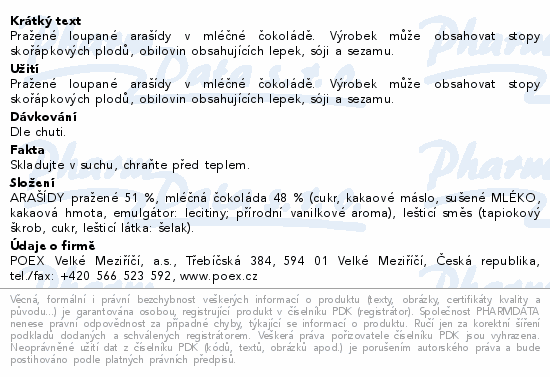 POEX Choco Exclusive Arašídy v mléčné čoko.150g