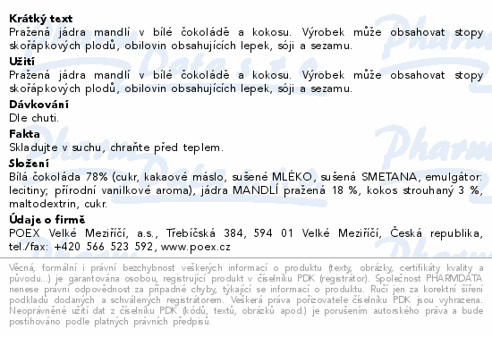 POEX Choco Exclusive Mandle v bílé čoko.kokos150g