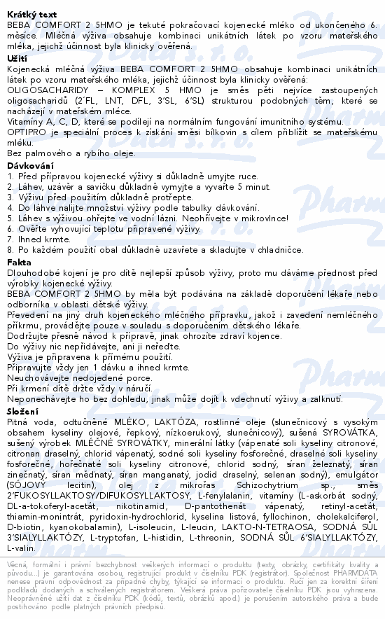 BEBA COMFORT 2 5HMO pokračovací kojen.mléko 500ml