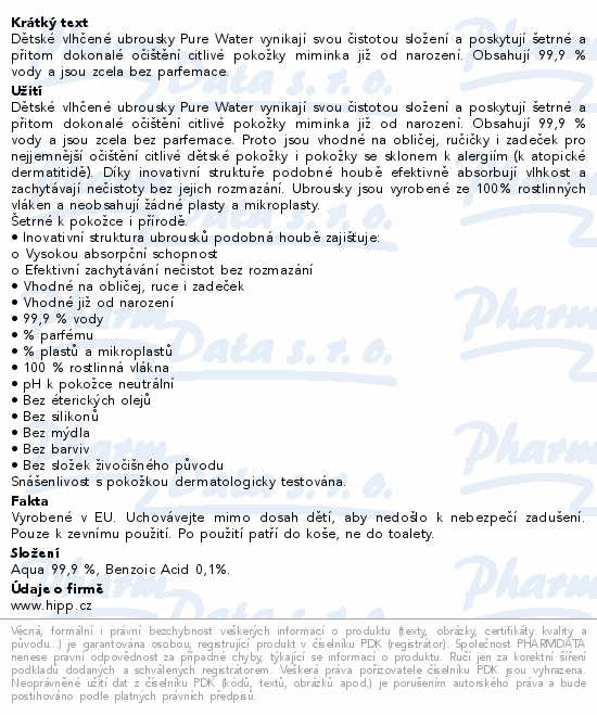 HiPP BabySANFT vlhčené ubrousky PureWater 48ks