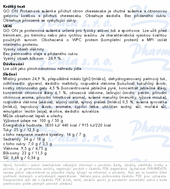 GO ON Proteinová sušenka citrón cheescake 50g