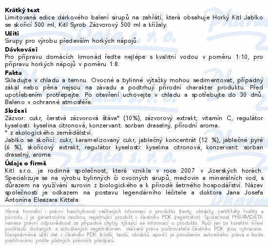 Kitl Syrob Zázvorový+Jablko 2x500ml + křížaly