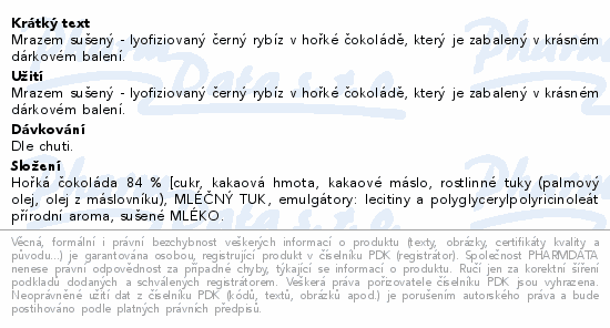 POEX Černý rybíz v hořké čokoládě 150g