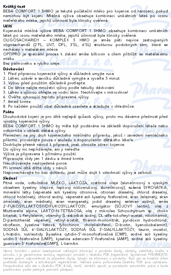 BEBA COMFORT 1 5HMO počáteční kojen.mléko 500ml