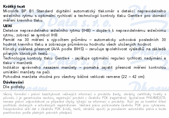 Microlife Tlakoměr BP B1 Standard digit.+USB typ C