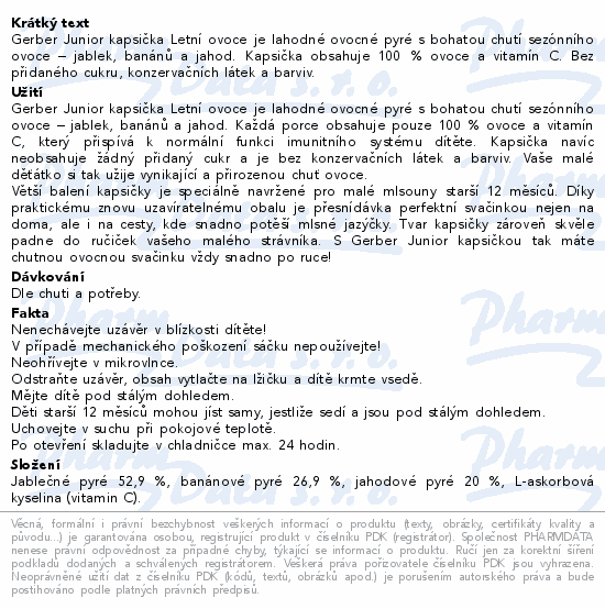 Gerber Junior Letní ovoce kapsička 110g 12m+