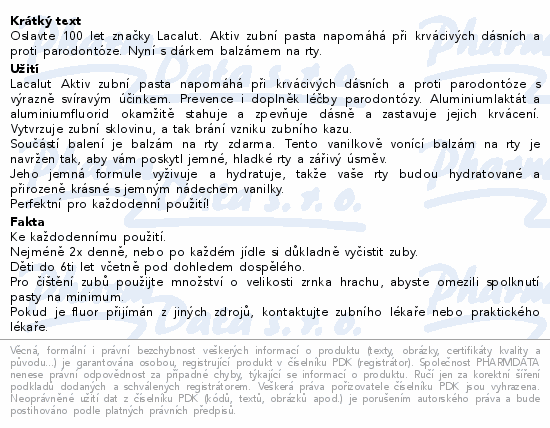 Lacalut Aktiv zubní pasta 75ml+balzám na rty 4.8g