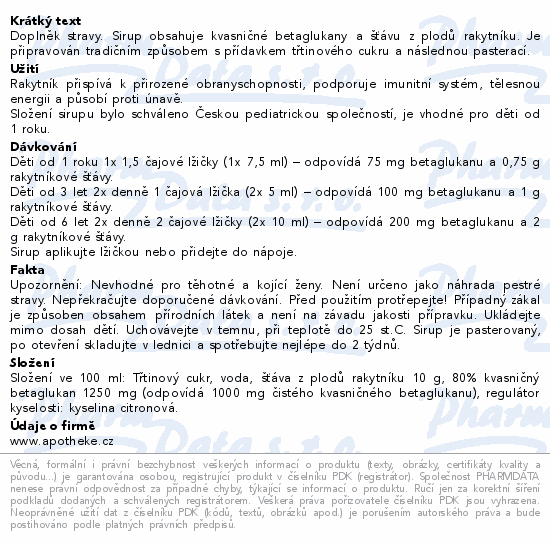 Apotheke Pohádkový Rakytníkový sirup 1+ 250g