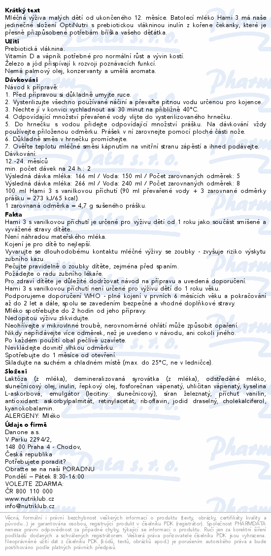 Hami 3 batolecí mléko s příchutí vanilky 600g