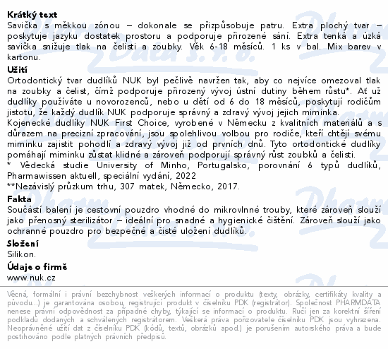 NUK First Choice dudlík 6-18měs.1ks mix barev