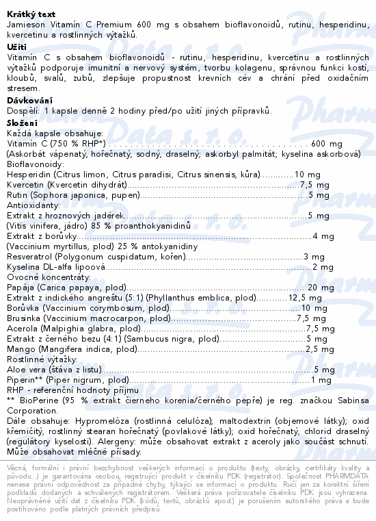 JAMIESON Premium Vitamín C 600mg+Bioflav.cps.90