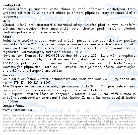 Koloidní stříbro Ag100 10ppm 500ml