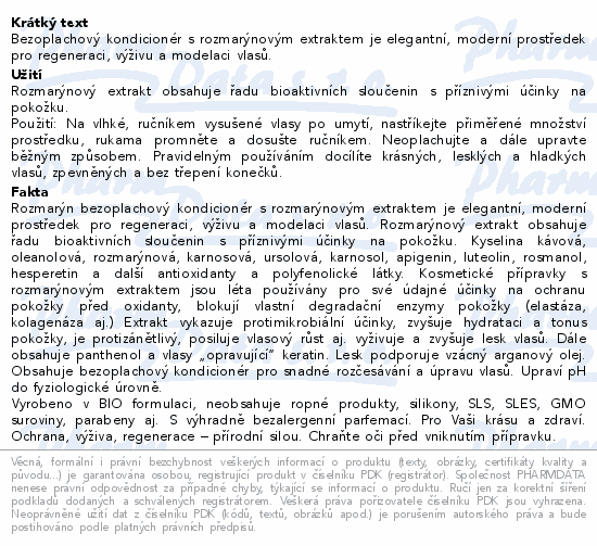 BIO BIONE Rozmarýnový elixír bezoplach.kond.260ml