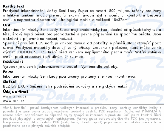 Seni Lady inkontinenční vložky super 15ks