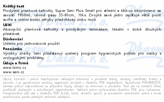 Seni Super Plus inkon.plen.kalhotky noční S 10ks
