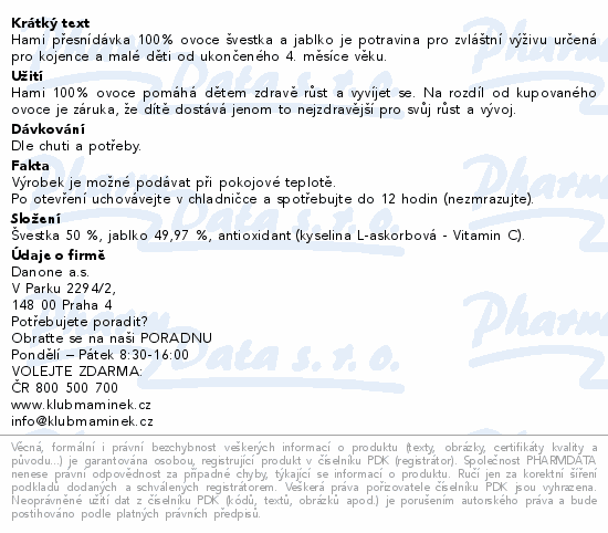 Hami 100% ovoce jablko a švestka 4x100g 4m+