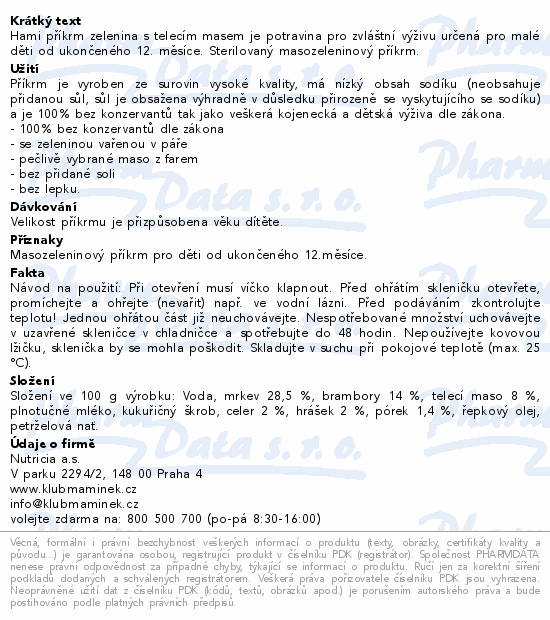 Hami Zelenina s telecím masem 250g 12m+