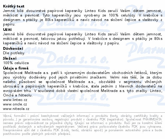 Linteo Papírové kapesníky KIDS 2vrstvé bílé 80ks