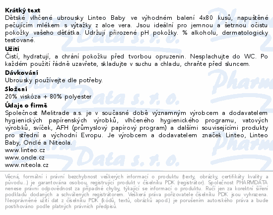 Linteo Baby Vlhčené ubrousky s Aloe vera 4x80ks