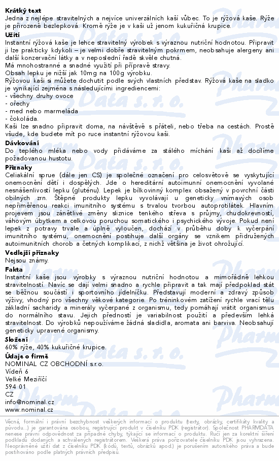 Nomina cereální kaše rýžová 300g